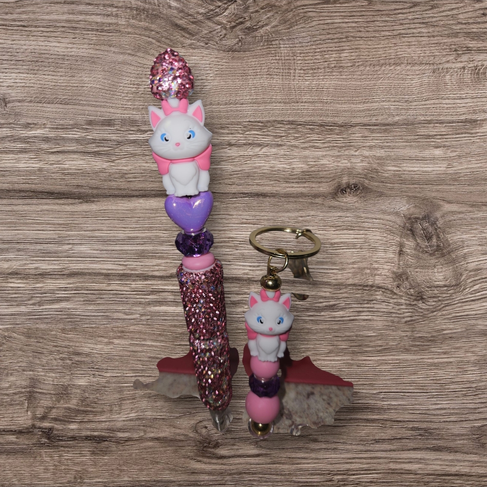 Disney Pink and Purple Cat Pen with Keychain